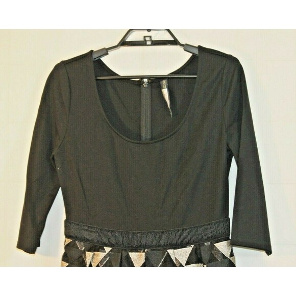 Anthropologie Plenty by Tracy Reese Black Fit Flare Dress Gold Metallic 6 P - Picture 3 of 6